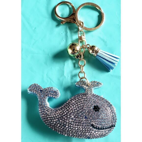 Crystal Whale Key / Purse Chain Charm with Leather Tassle - Picture 9 of 11